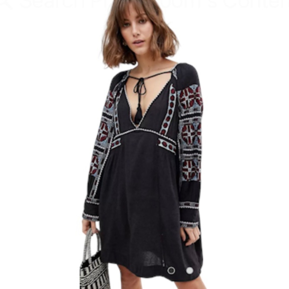 Free People All My Life Mini Dress with embroidery  great preowned condition S